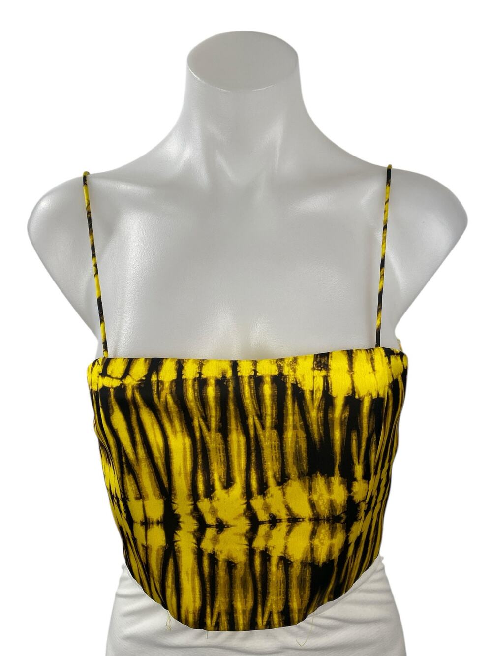 Alice + Olivia Women's Yellow Printed Sleeveless Square Neck Cami Crop Top Sz 2